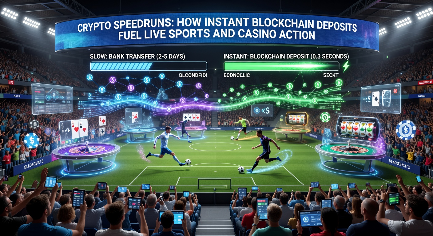 Visualisierung eines Live-Casino-Tisches mit Blockchain-Überlagerung, die instant Ein- und Auszahlungen während eines Roulette-Spiels zeigt